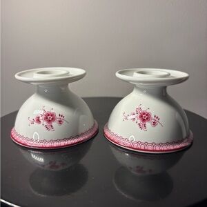 Furstenberg Germany Pink Raspberry Floral Porcelain Candle Holder Pair